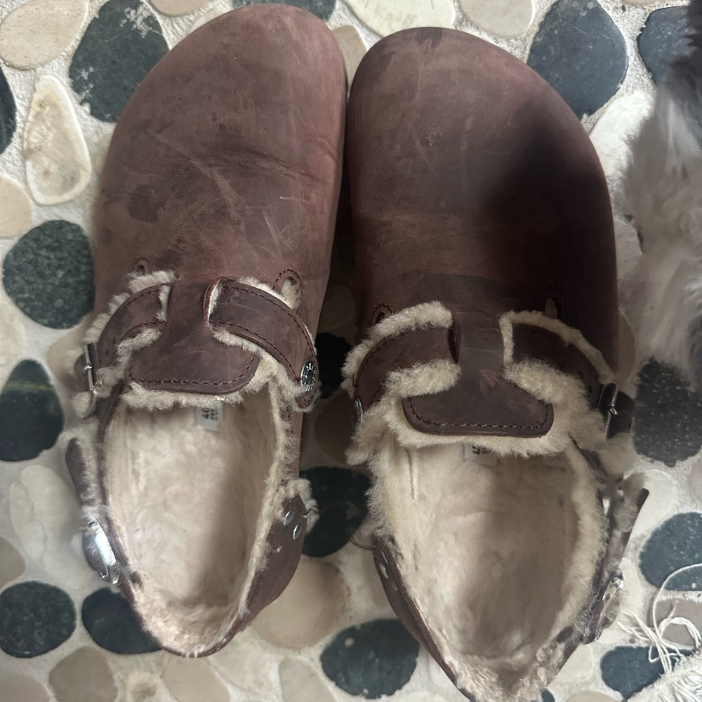 Birkenstock Brown Shearling Clogs